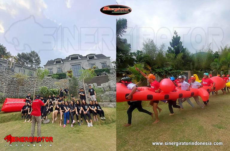 Peserta outbound bermain Inflatable Games di alam terbuka